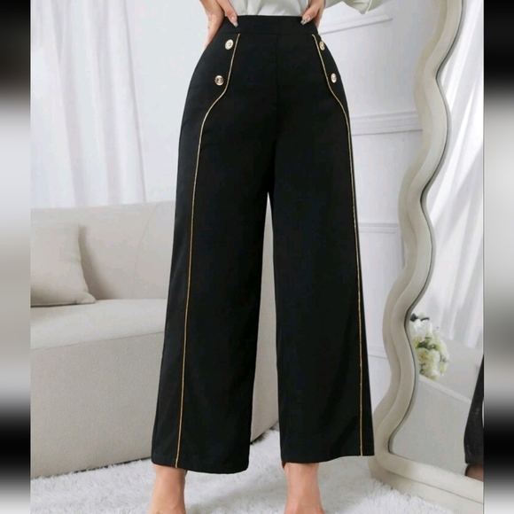 Women's Casual Color-Block Wide-Leg Pants With Rolled Edge - Picture 3 of 5